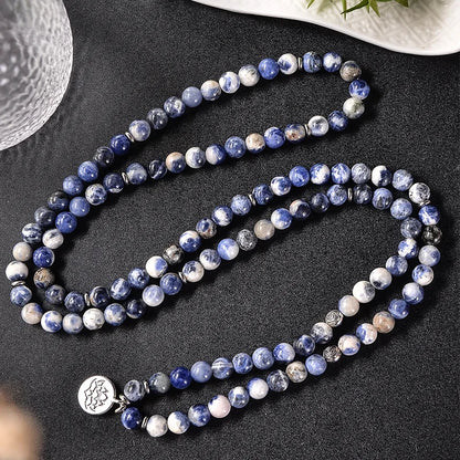 Mala Tibétain en Pierre Avec Fleur de Lotus