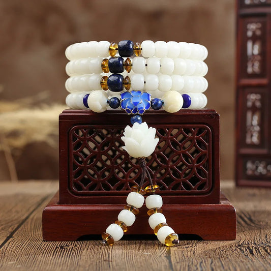 Mala Tibétain Pierre Blanche