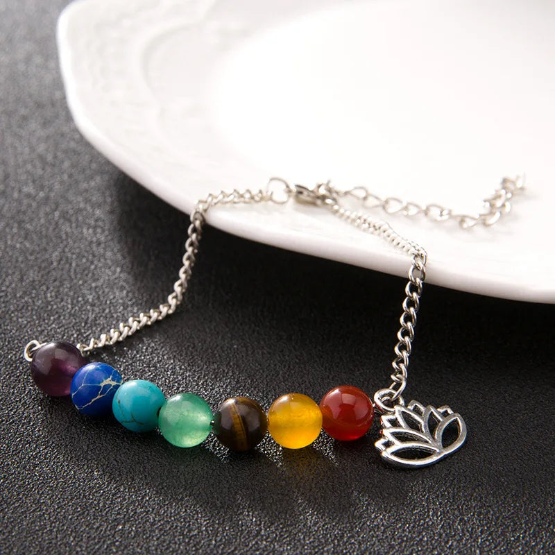 Bracelet 7 Chakras Lotus en Argent