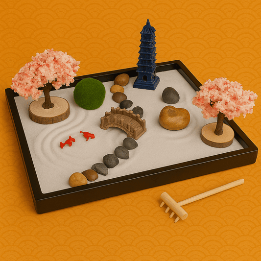 Mini Jardin Zen Japonais avec Cerisiers et Pagode