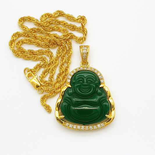 Pendentif en jade vert bouddhiste, détail sculpture Bouddha assis, pierre naturelle