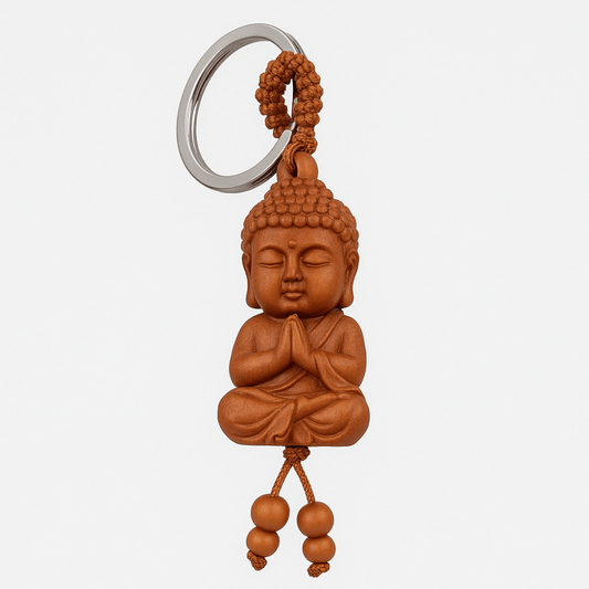Porte-clés  bouddha en bois de pêche