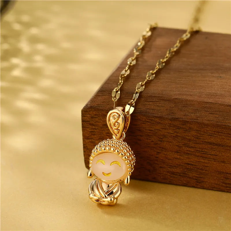 Pendentif Bouddha femme doré silhouette dhyana mudra vue de face