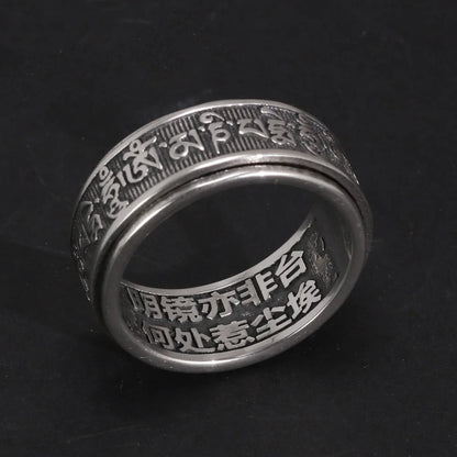 Bague bouddhiste argent 925 portée au doigt, anneau rotatif mantra tibétain