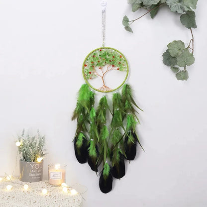Attrape-rêve arbre de vie vert 70 cm suspendu, vue de face