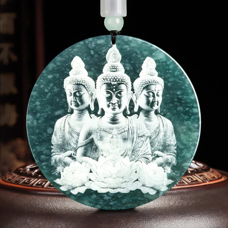 Amulette bouddhiste jade birman avec certificat d'authenticité, contenu du colis