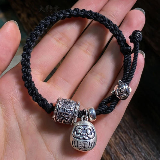 Bracelet Tibétain Noir à Breloques en Cuivre