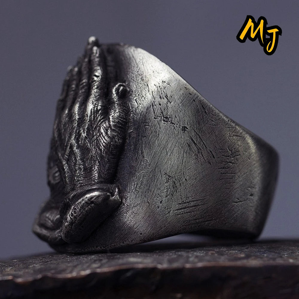 Bague Namaste bouddhiste inox, comparaison tailles 7 à 11 US