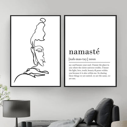 Poster Bouddha Namaste papier mat tons beige et ocre chaud