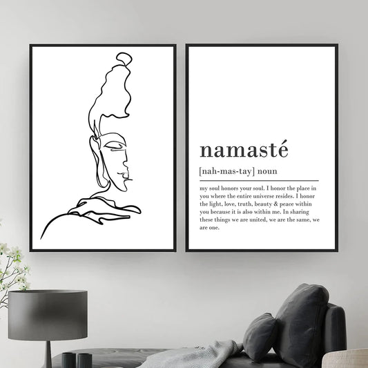 Poster Bouddha Namaste papier mat tons beige et ocre chaud