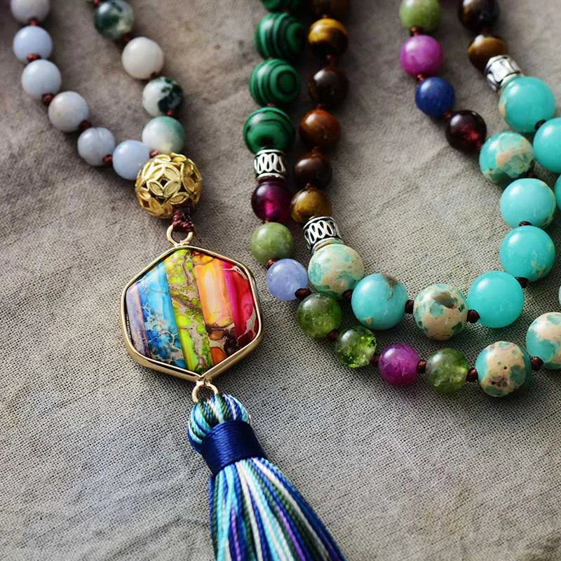 Mala Tibétain 108 Perles du Tibet Multi Pierres