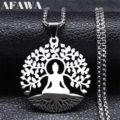 Collier bouddhiste Arbre de Vie avec chaîne box 50 cm, détail motif