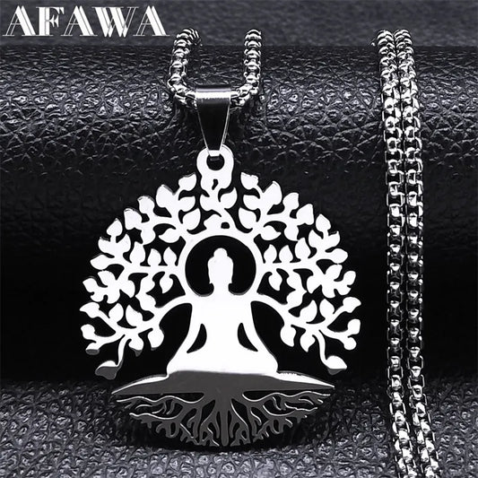 Collier bouddhiste Arbre de Vie avec chaîne box 50 cm, détail motif