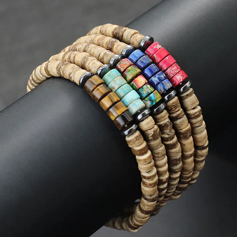 Bracelet Tibetain Oeil du Tigre en Bois