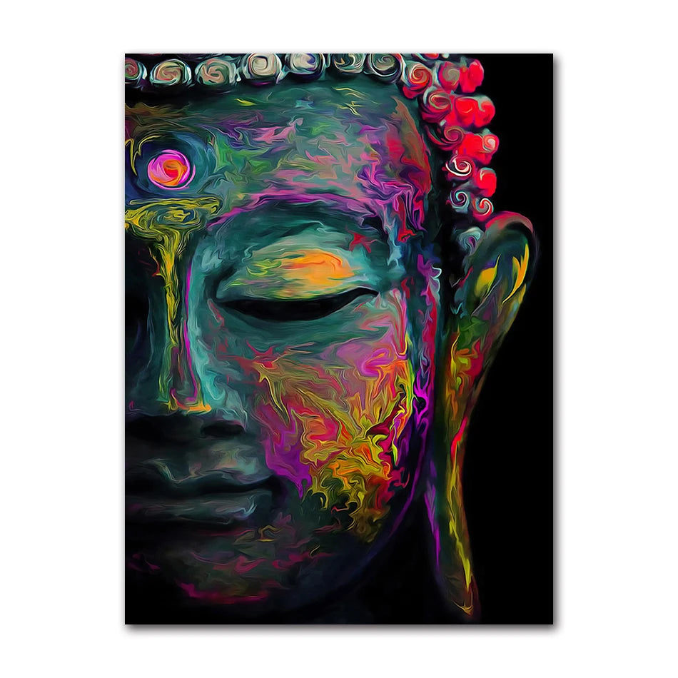 Poster Bouddha souriant format 20x25 cm sur bureau bois naturel
