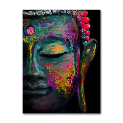 Poster Bouddha souriant format 20x25 cm sur bureau bois naturel