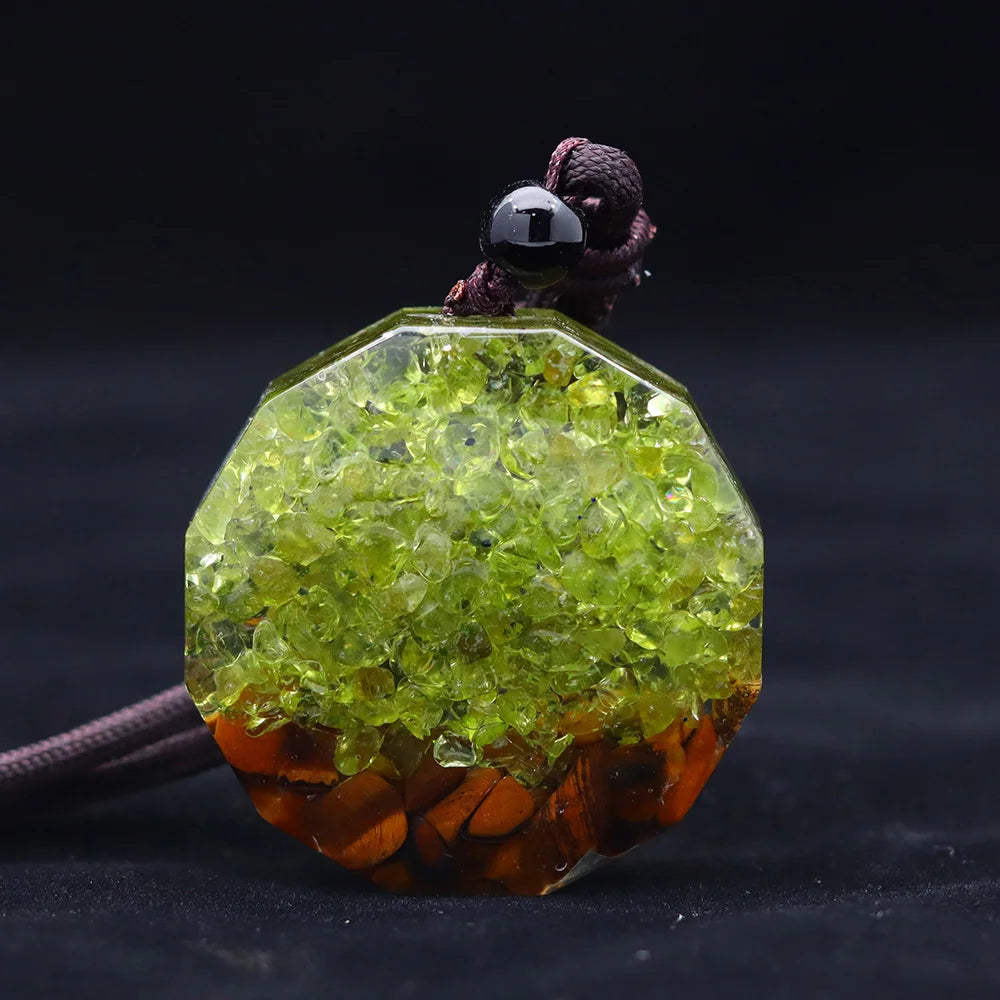 Pendentif Orgonite Oeil de Tigre Et Arbre de Vie