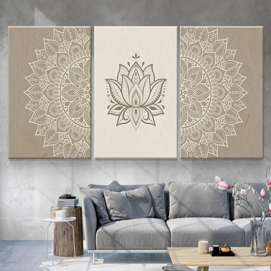 Tableau fleur de lotus beige sur toile polyester mat, vue de face