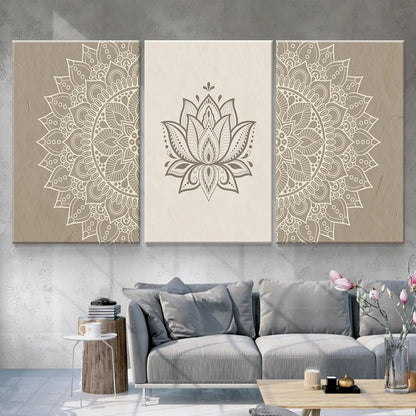 Tableau fleur de lotus beige sur toile polyester mat, vue de face