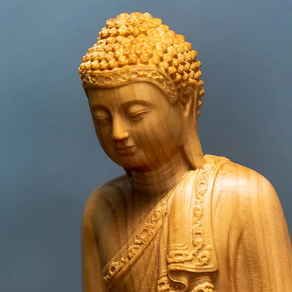 Statue Bouddha en Bois de Cyprès sculpté à la main