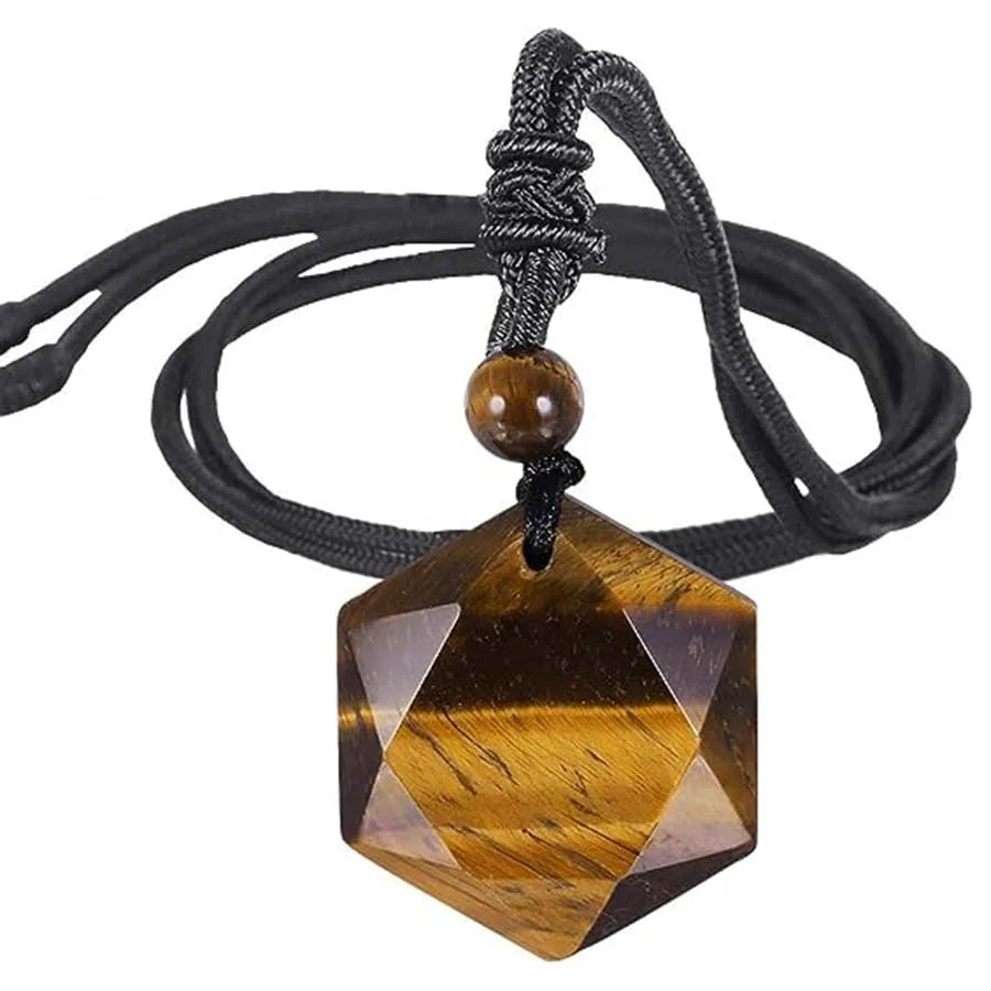 Pendentif unakite hexagonal vert et rose collier bouddhiste naturel