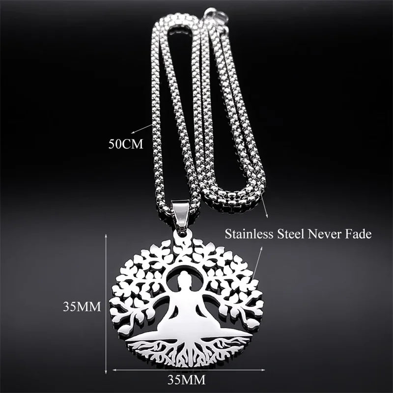 Pendentif Bouddha Arbre de Vie, vue dos fermoir chaîne box acier