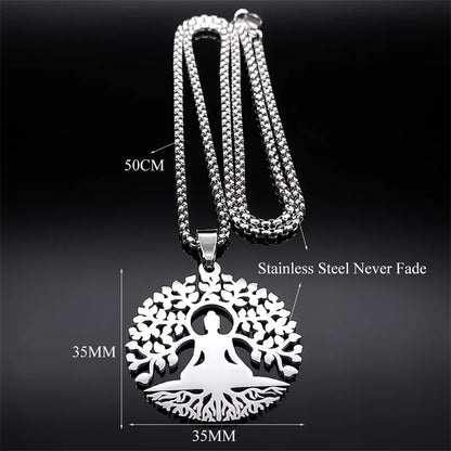 Pendentif Bouddha Arbre de Vie, vue dos fermoir chaîne box acier