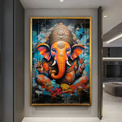 Tableau Ganesh format 10x15 cm posé sur étagère, décoration intérieure zen