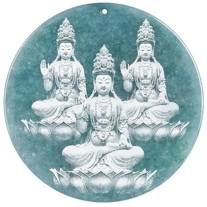 Amulette jade Bouddha Birmanie portée sur cordon réglable, vue de profil 6 mm épaisseur