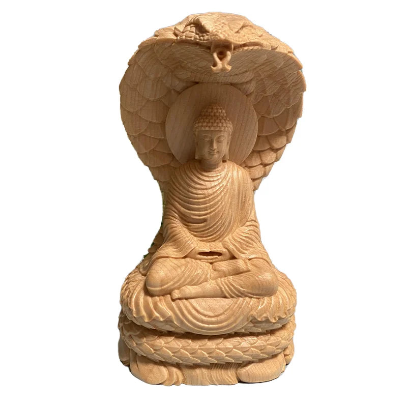 Statue Bouddha et Naga en Bois Massif
