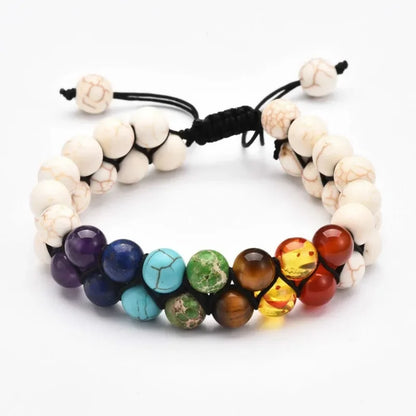 Bracelet 7 chakras double coloris blanc lacets coulissants ajustables