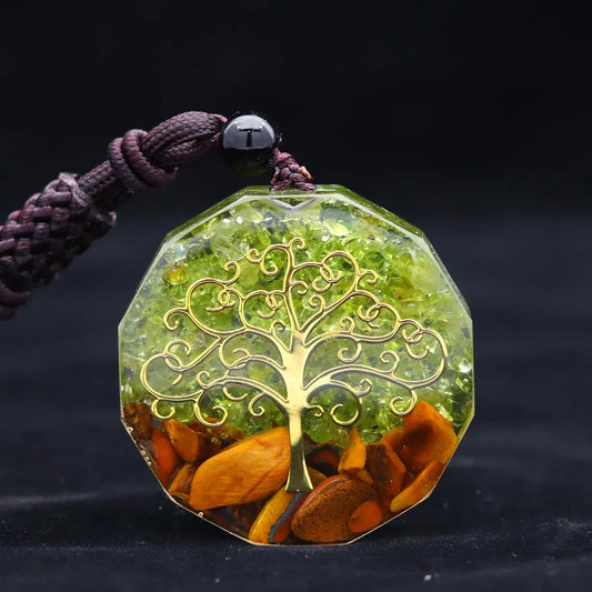 Pendentif Orgonite Oeil de Tigre Et Arbre de Vie
