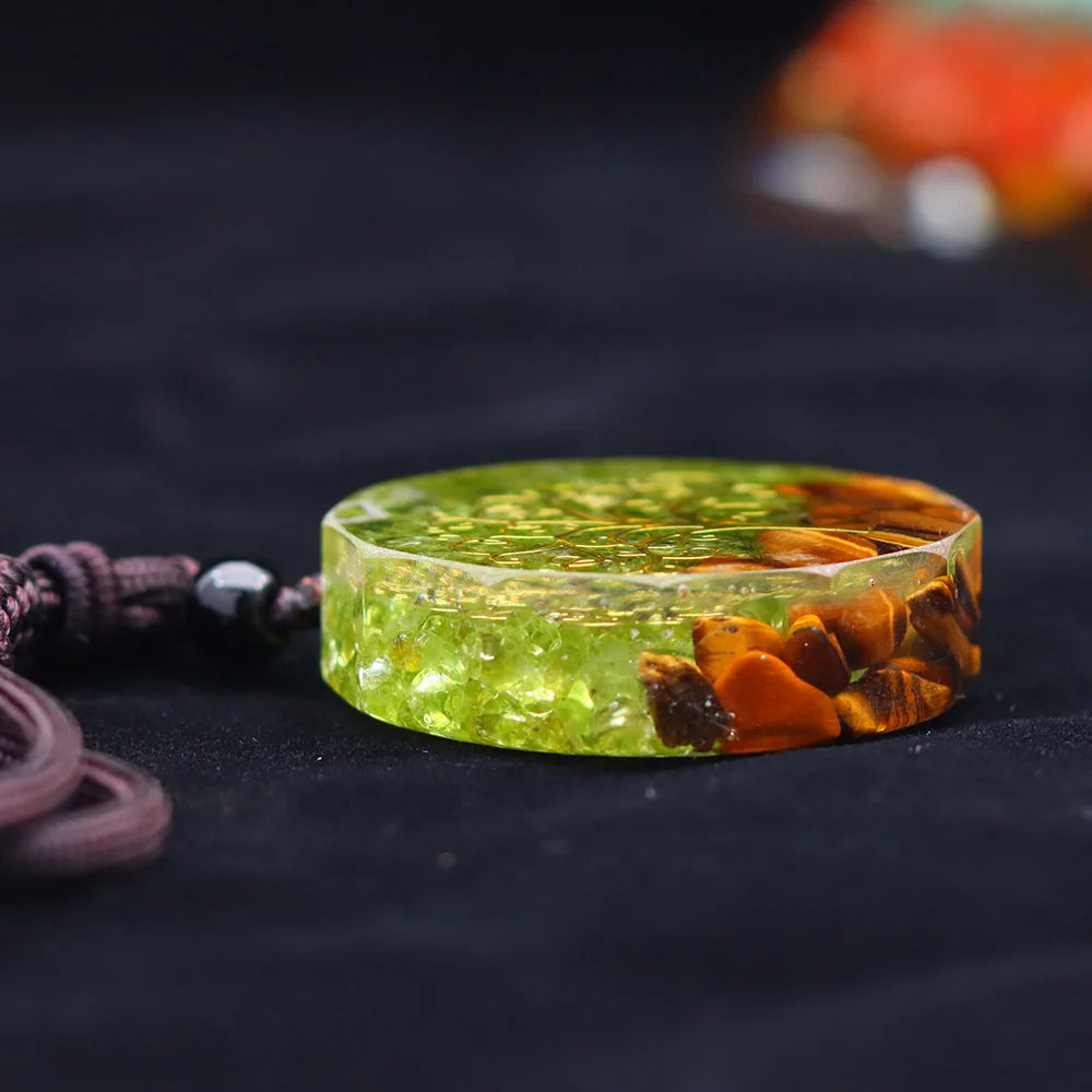 Pendentif Orgonite Oeil de Tigre Et Arbre de Vie