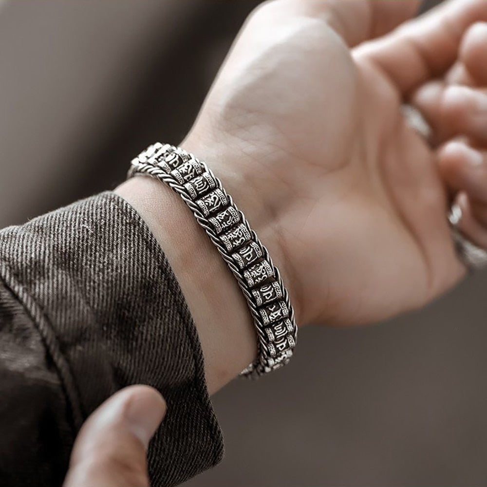 Bracelet Argent Mantra Bouddhiste