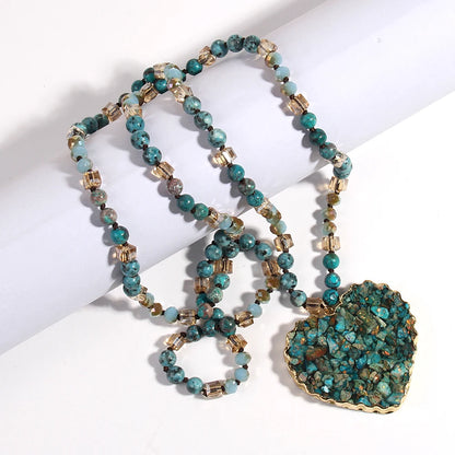 Collier Coeur Pierre Naturelle Verte