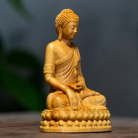 Statue Bouddha en Bois de Cyprès sculpté à la main