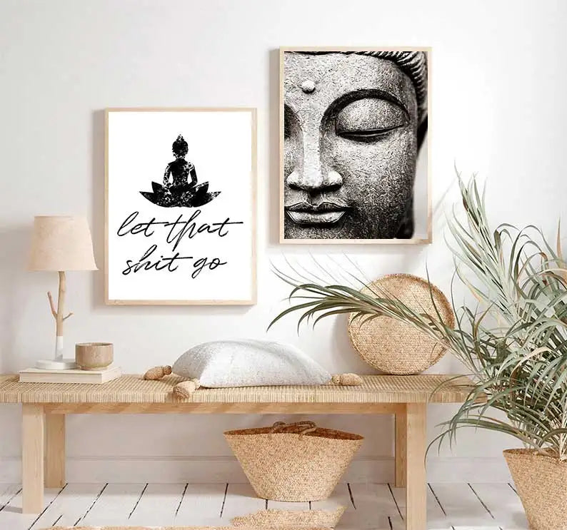 Poster Bouddha zen sur toile détail visage souriant gros plan