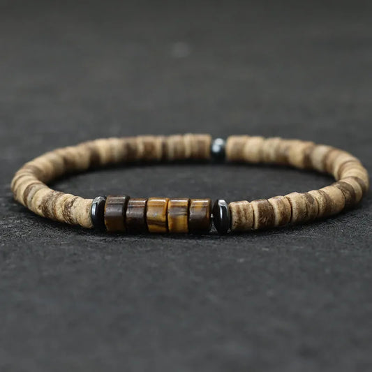 Bracelet Tibetain Oeil du Tigre en Bois