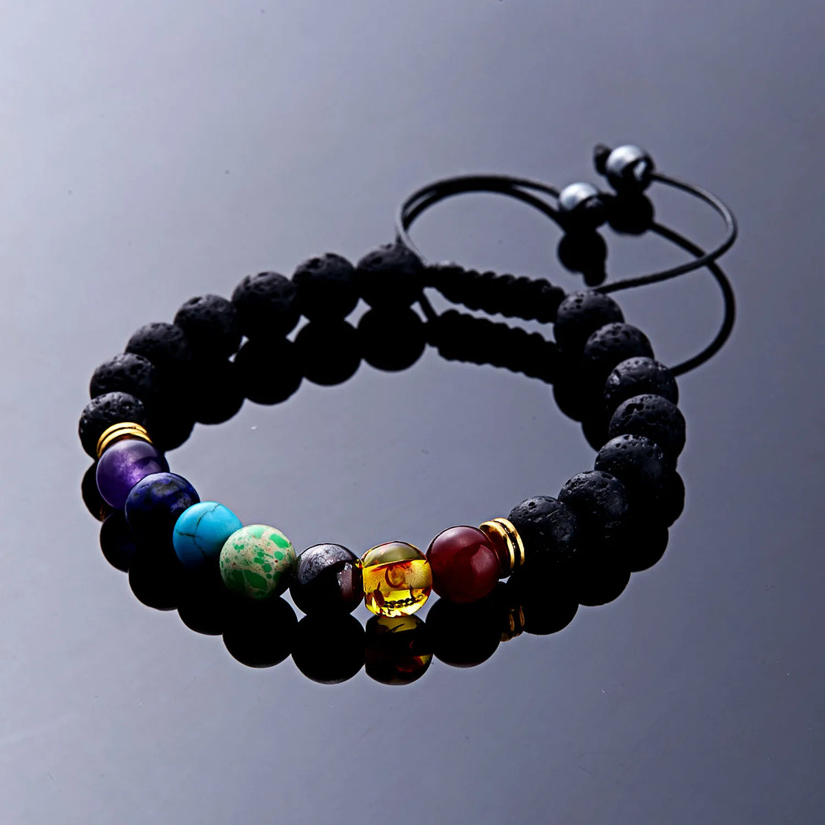 Bracelet 7 Chakras Avec Pierre de Lave