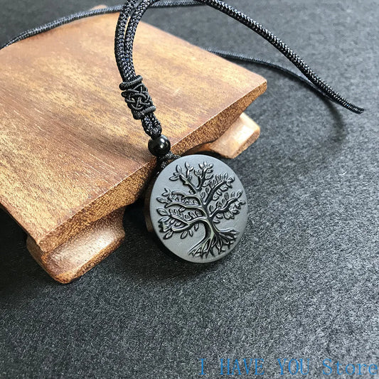 Pendentif Arbre de Vie en Obsidienne