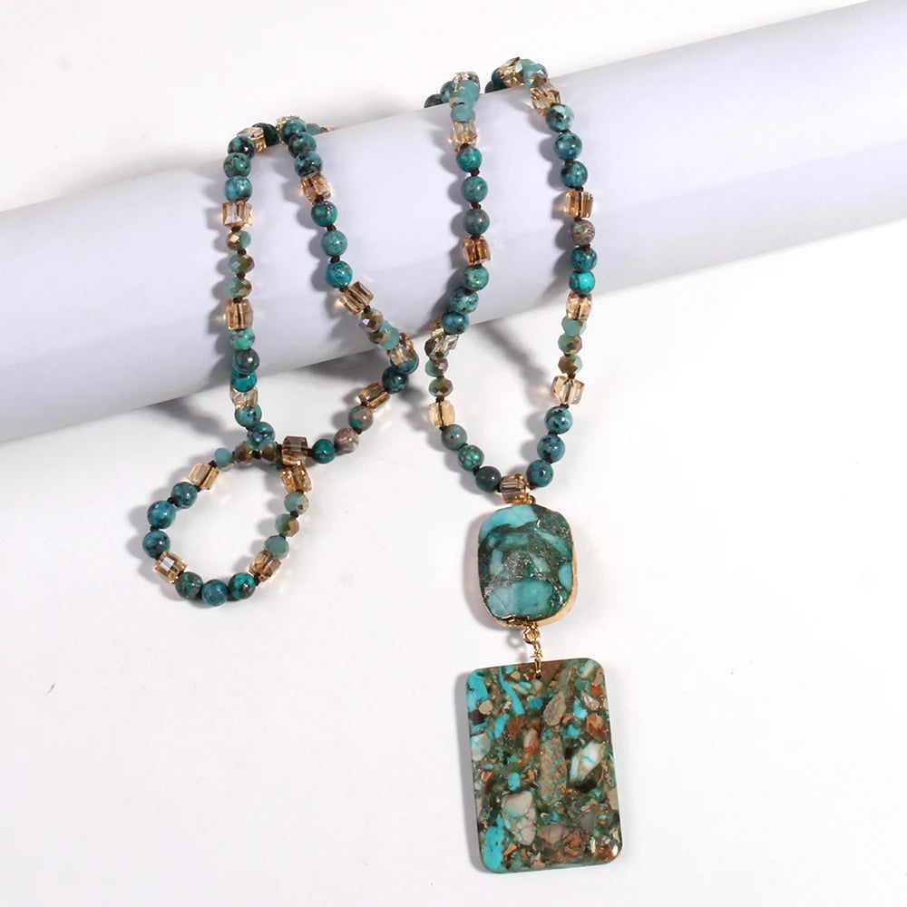Collier Cristal Pierre Verte Rectangulaire