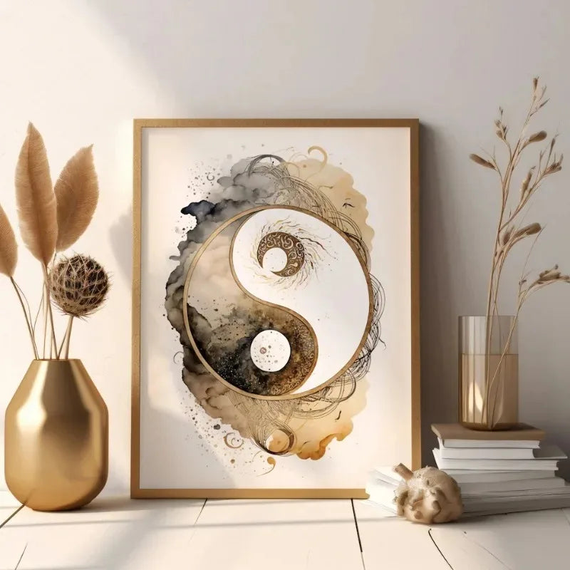Tableau Yin Yang sans cadre peinture au pistolet motif Taijitu bicolore