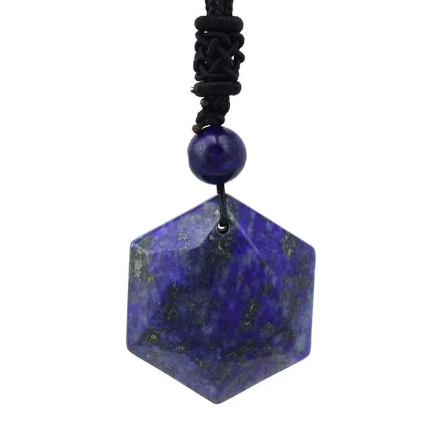 Cinq variantes collier pierre naturelle hexagonale agate oeil de tigre unakite