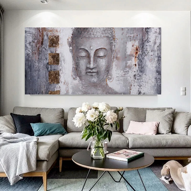 Toile d'Art Bouddha Argenté Texturé