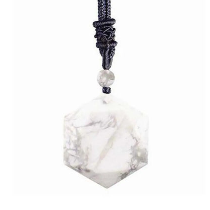 Pendentif sable d'or hexagonal collier pierre naturelle dorée