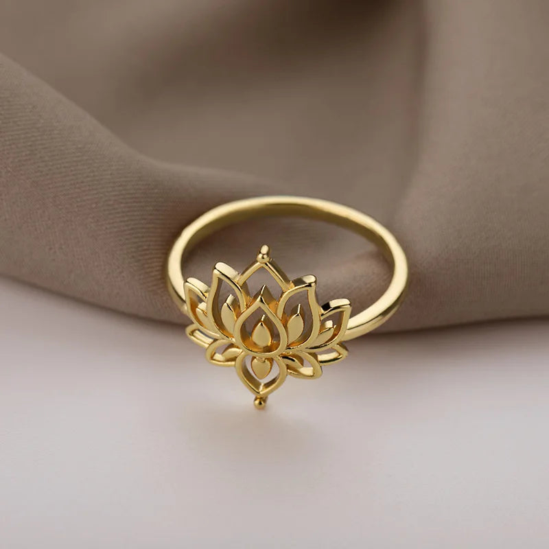 Bague lotus bouddhiste acier inoxydable, anneau 2 mm, gravure lotus détaillée