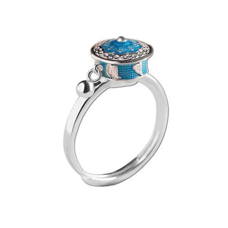 Bague Bouddhiste Antistress - Argent & Pierre Bleur