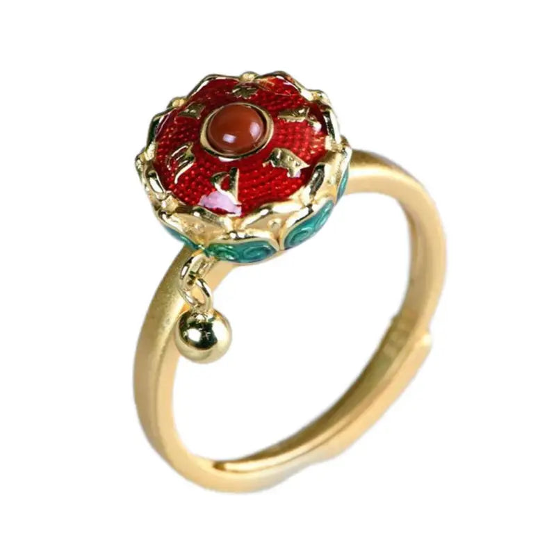 Bague Bouddhiste Antistress - Or & Pierre Rouge
