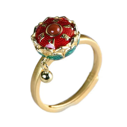 Bague Bouddhiste Antistress - Or & Pierre Rouge