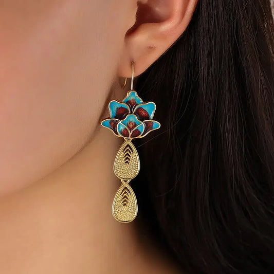 Boucles d’oreilles fleur de lotus Bleu